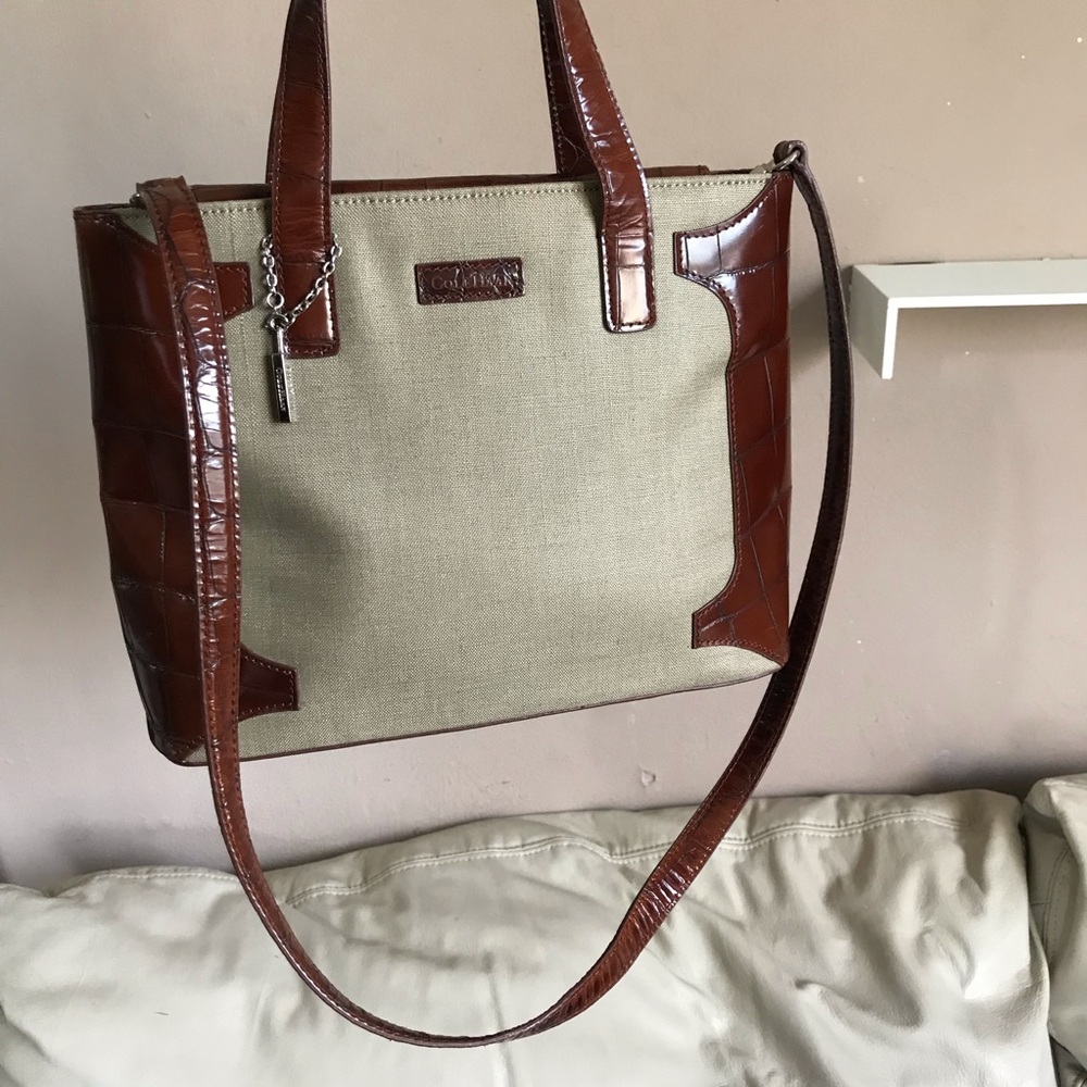 SOLD Cole Haan Canva Brown Croc Leather Shoulder - Picture 3 of 8